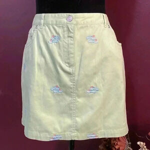Charter Club Petite Women’s 10P Embroidered Flip Flop Green Skirt
